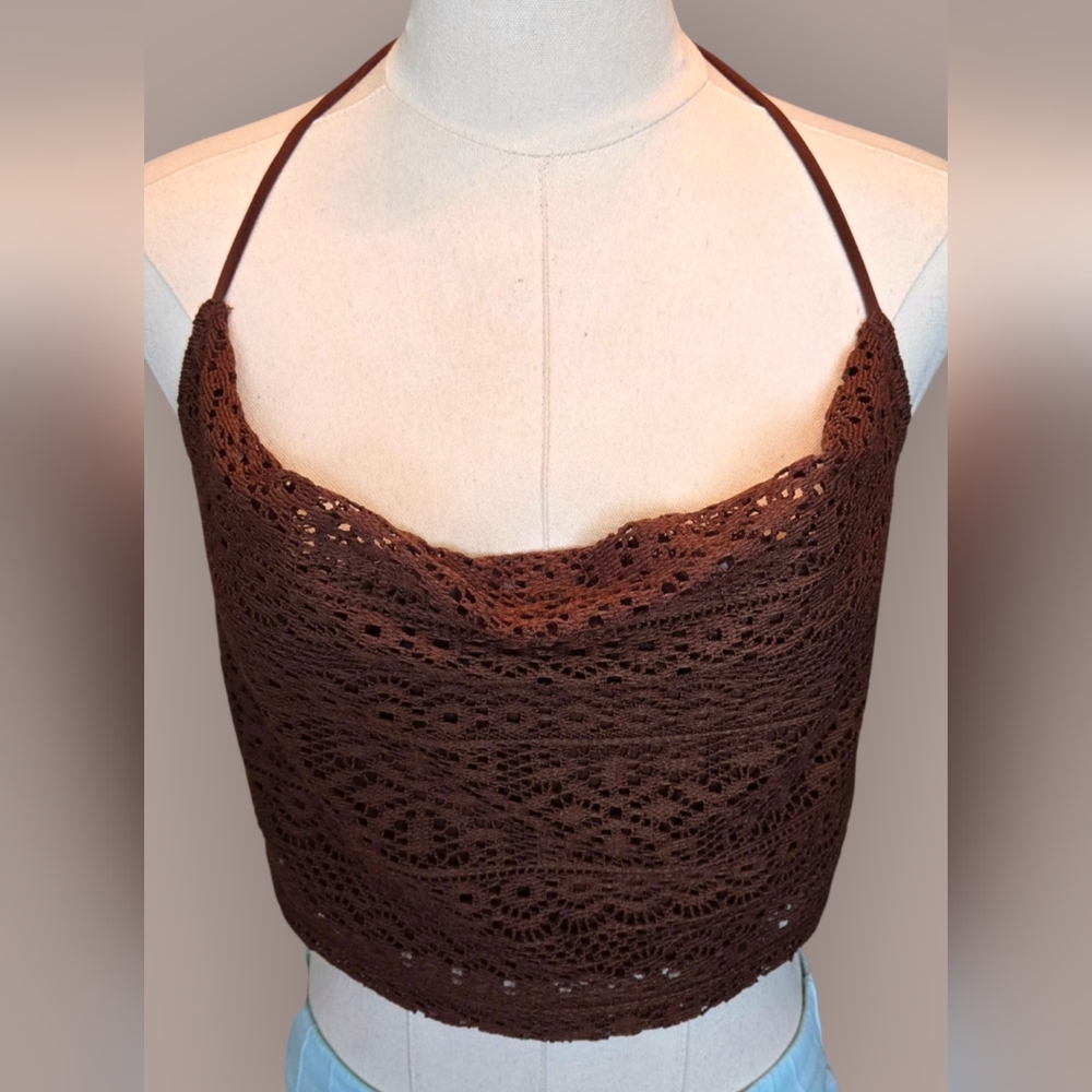 H&M DIVIDED Brown Crochet Crop Camisole ~NWT - Picture 3 of 11